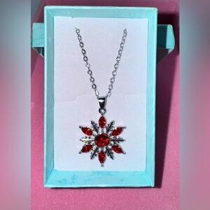 Red Silver Snowflake Necklace